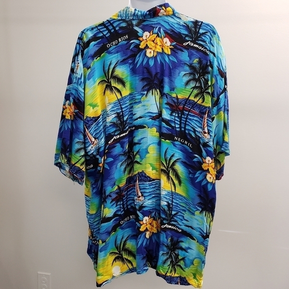 Jamaica Hawaiian Shirt Floral Palm Trees Button Up Mens Size 3X - Picture 2 of 7